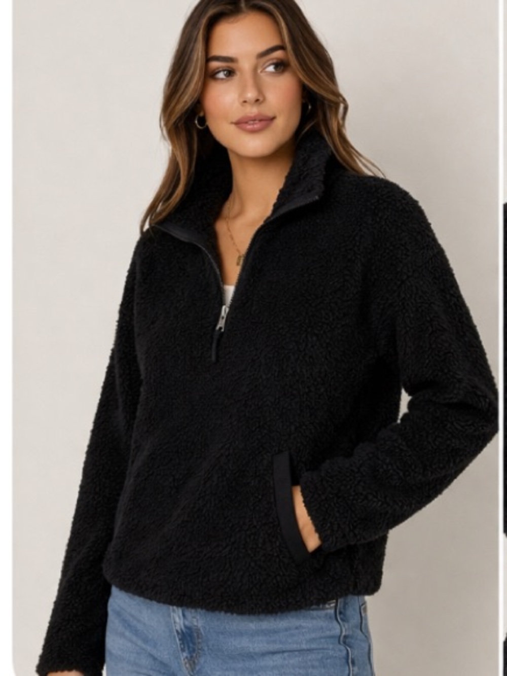 The North Face Black Sherpa Quarter-Zip Pullover small